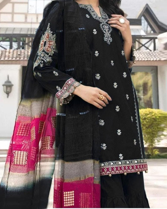 Premium 3PC Embroidered Air-Jet Lawn Suit – 90/70 Quality