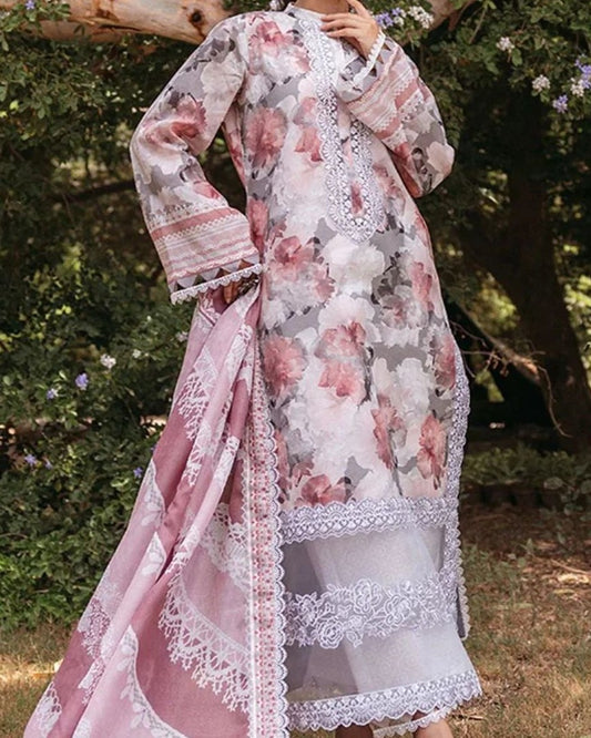 3PC Embroidered Lawn Suit with Lawn Dupatta