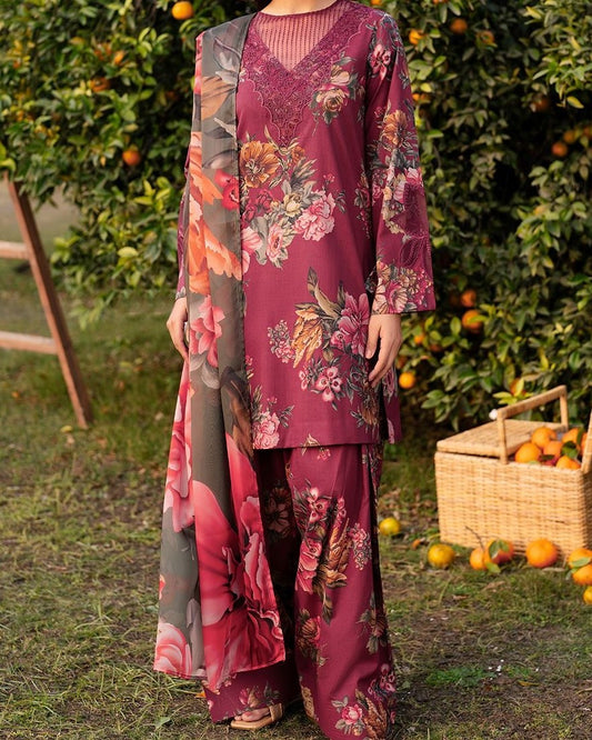 3PC Zari Lawn Suit – Summer Eid Collection 2025