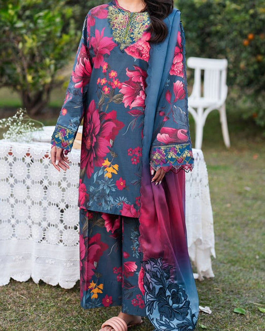 3PC Zari Lawn Suit – Summer Eid Collection 2025