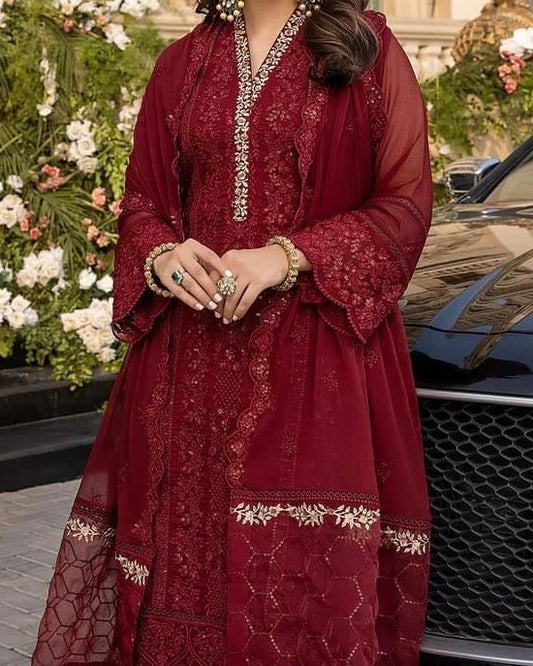 Premium Embroidered Chiffon Suit with Malai Trouser