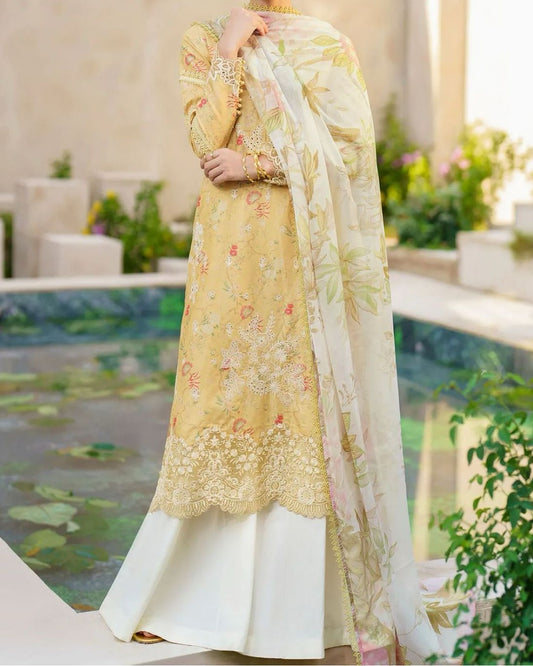 Elegant Embroidered Lawn Suit with Chiffon Dupatta