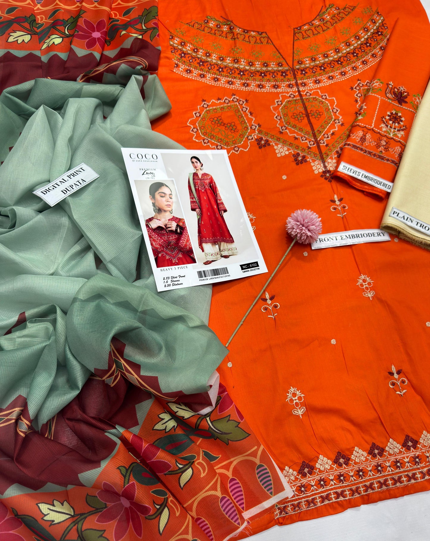 Embroidered Lawn Suit with Digital Dupatta – Hit Code 6102