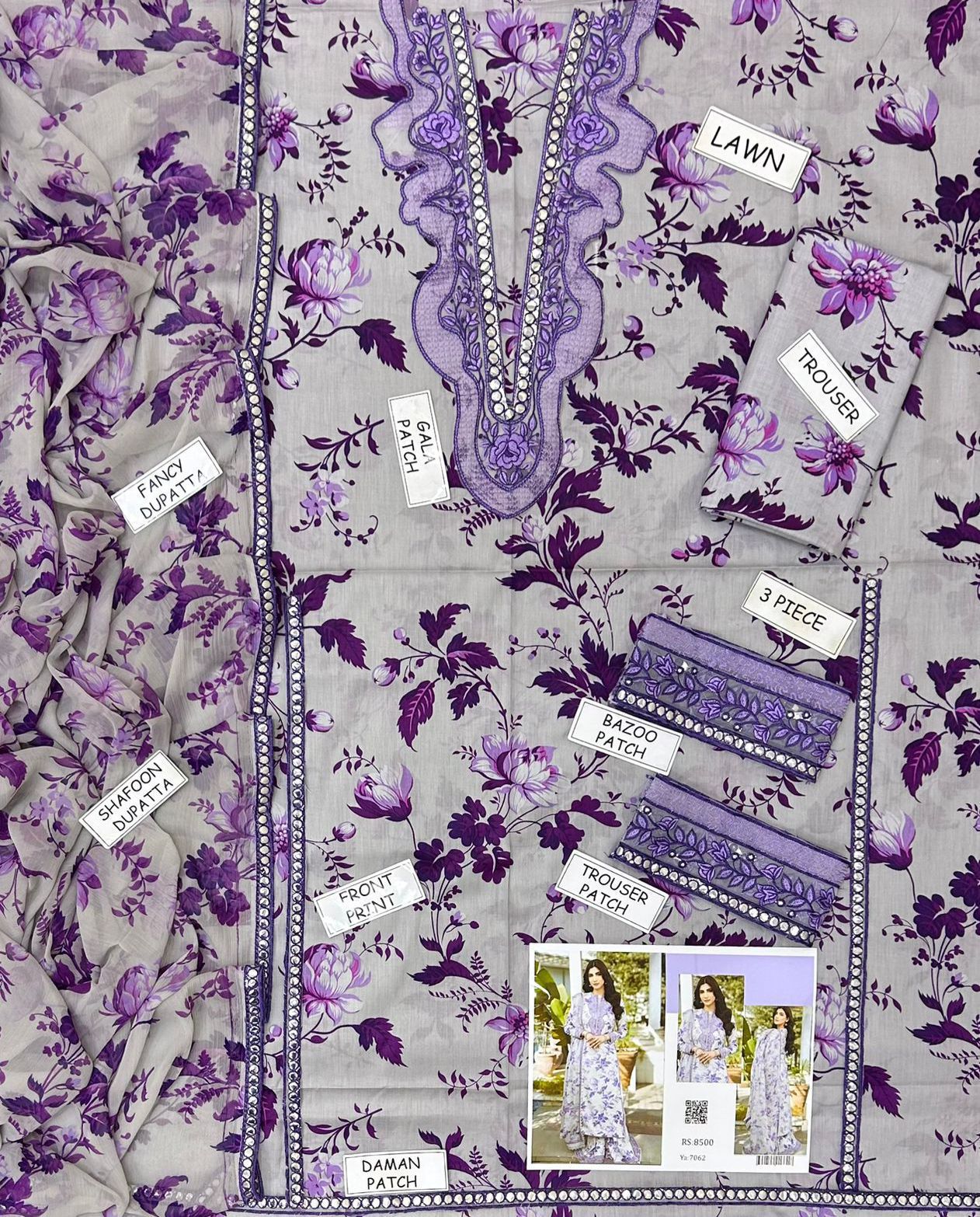 Premium Embroidered Lawn – 3 Piece Set