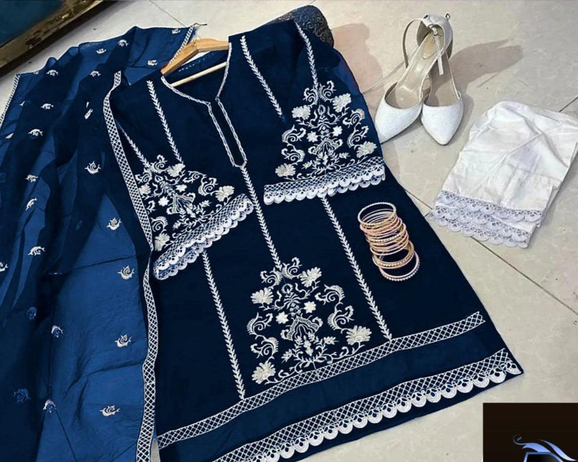 Timeless Elegance – 3PC Embroidered Organza Suit Stitched