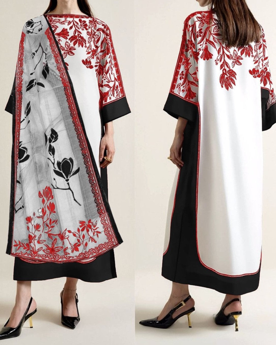 Butterfly Kaftan 3PC Set Stitched
