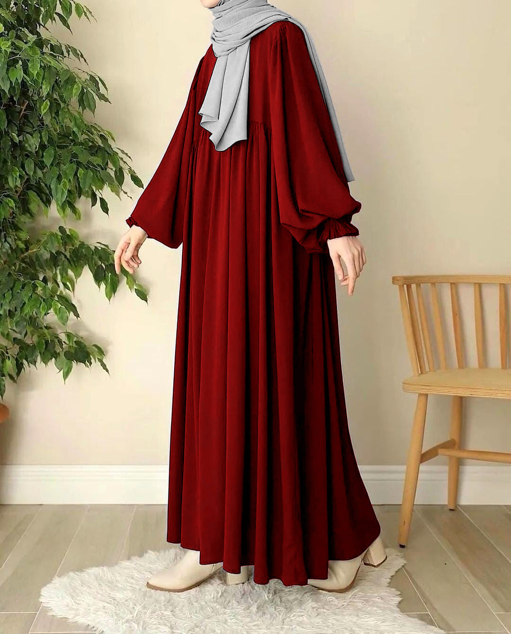 Front Platted Gum Zip Sleeves Punch Abaya with Stoller