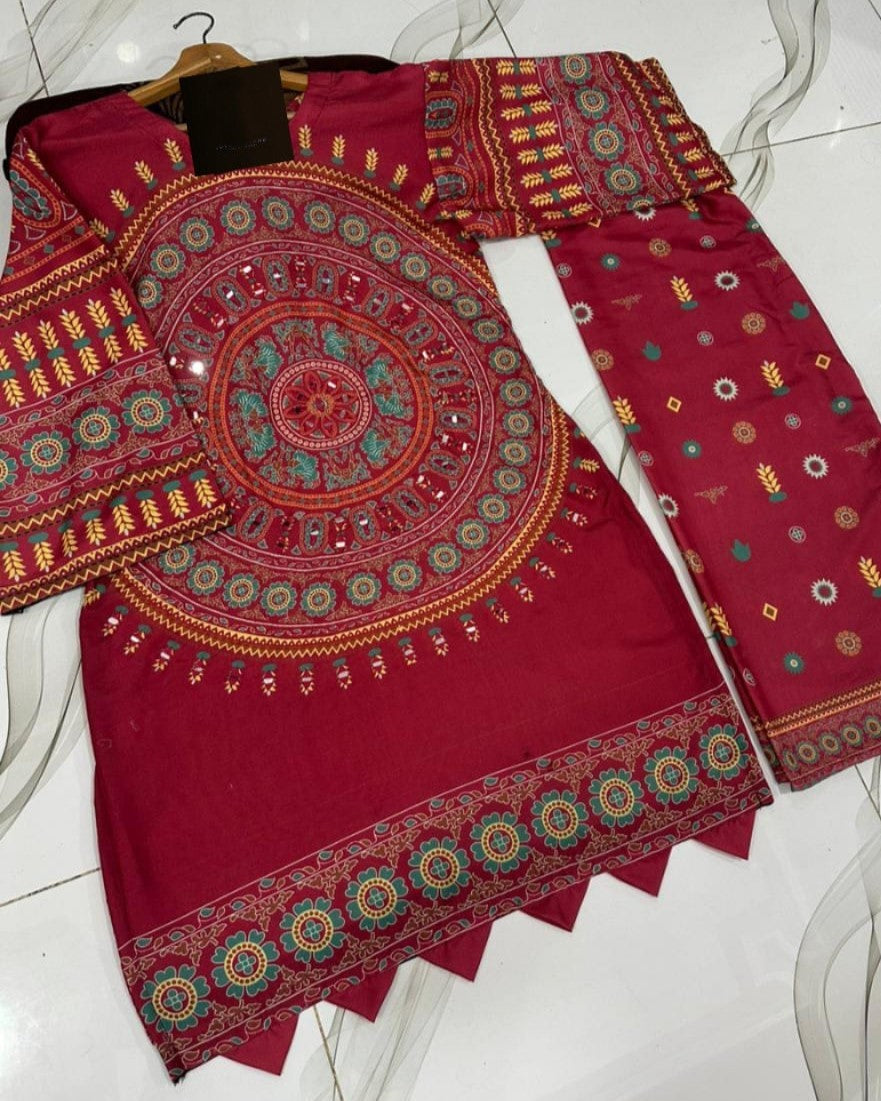 Premium Swiss Lawn – Digital Printed 2PC Set Stitched