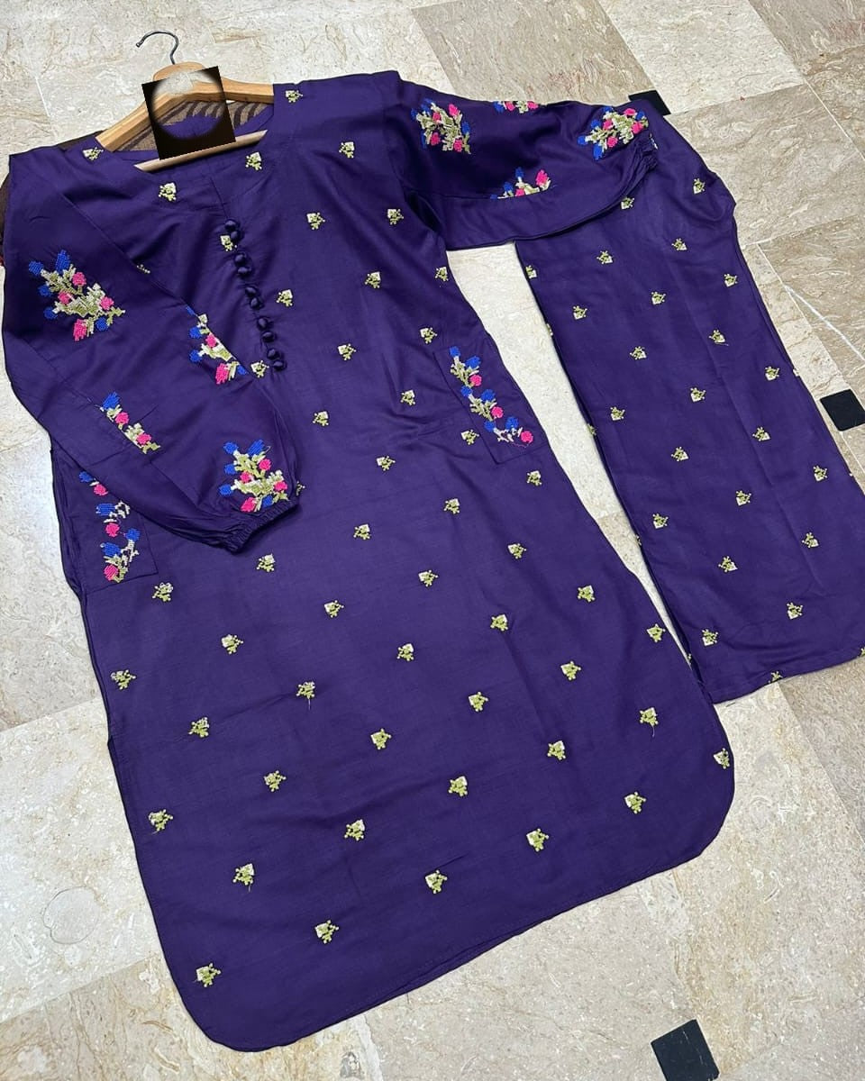 Soft Elegance – 2PC Embroidered Linen Set Stitched