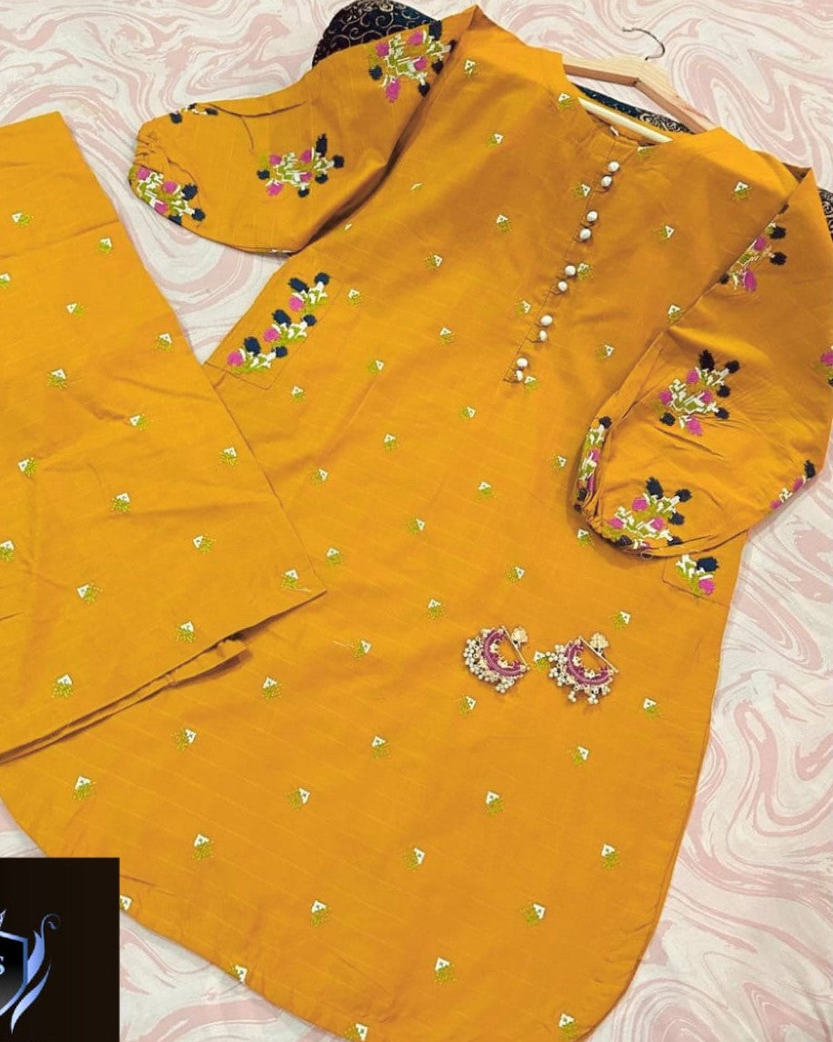 Soft Elegance – 2PC Embroidered Linen Set Stitched