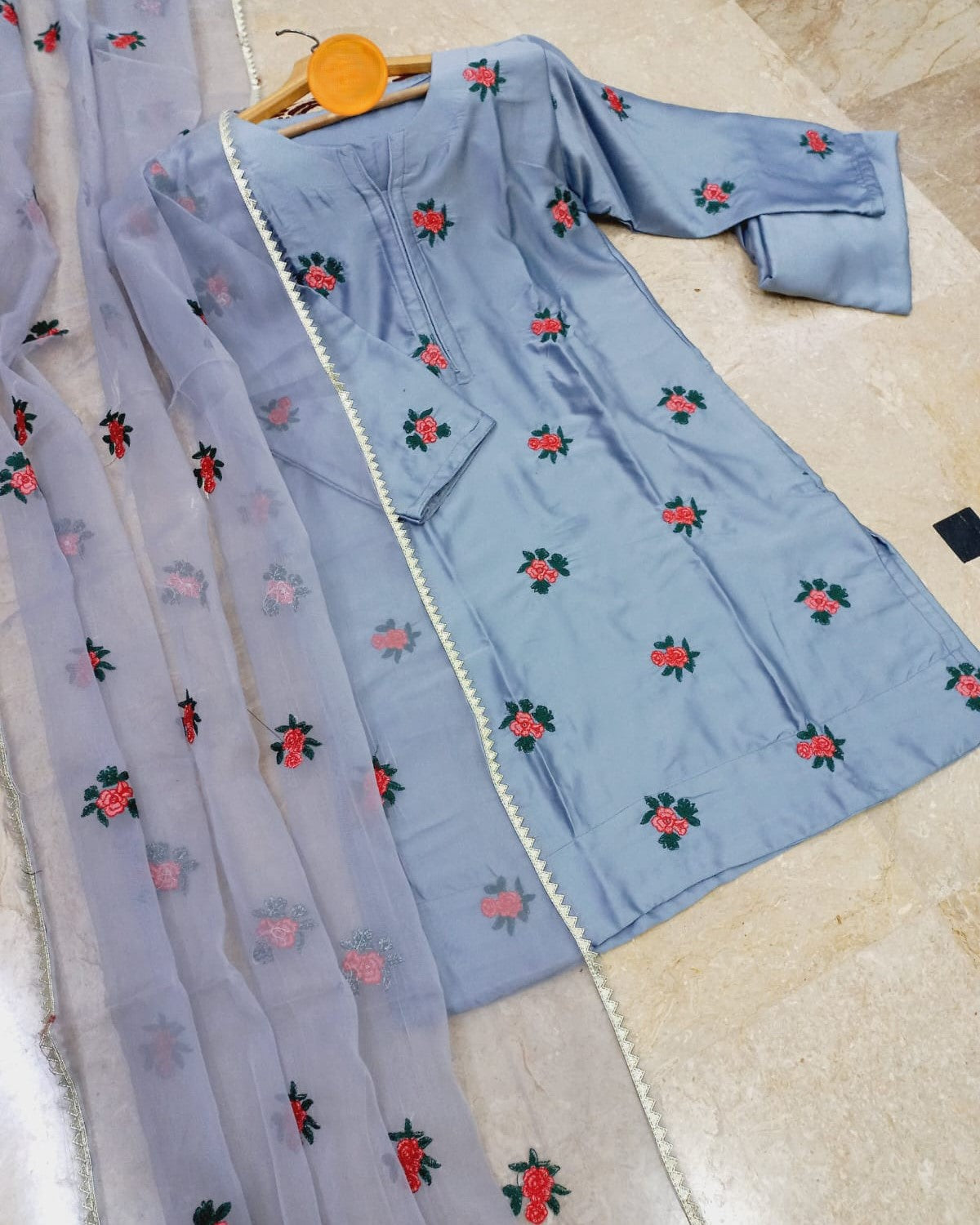 Rose Embroidered 3PC Suit Stitched