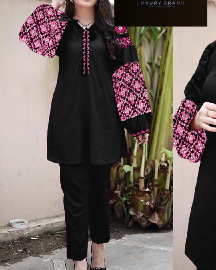 Breezy Elegance – Embroidered Jabla Sleeve 2PC Set Stitched