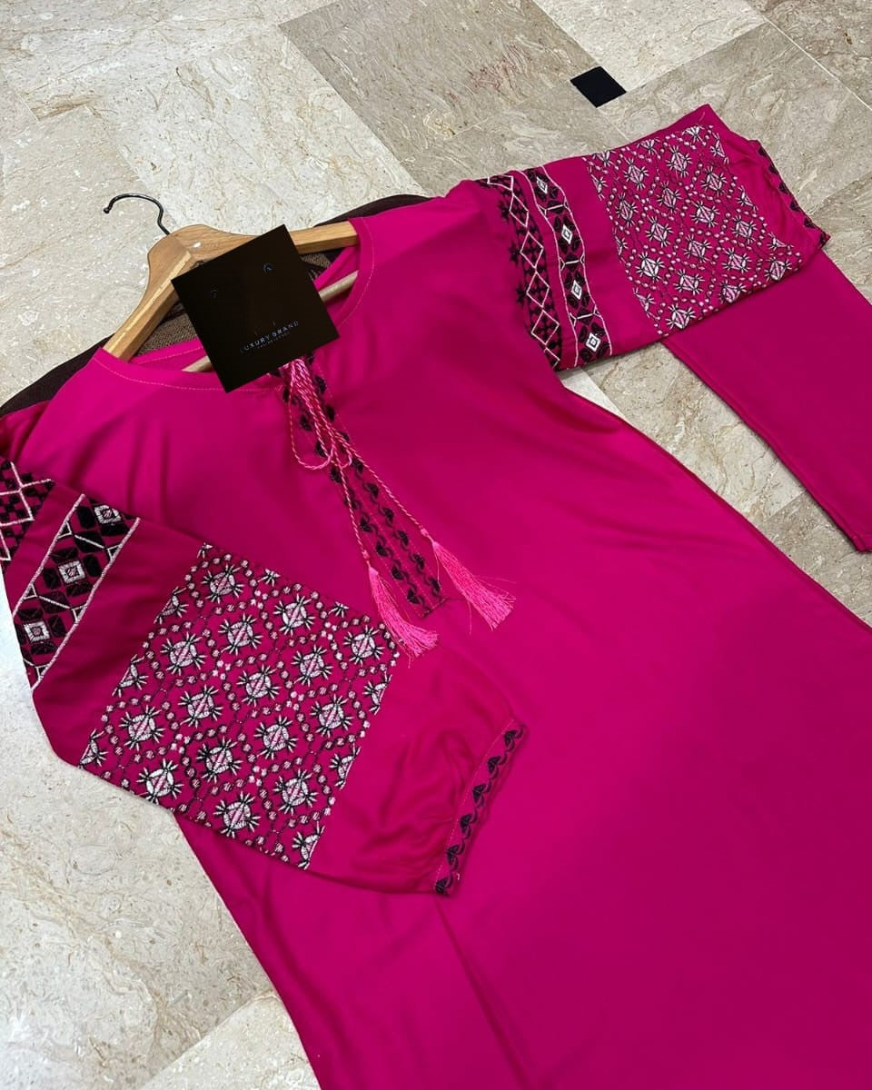 Breezy Elegance – Embroidered Jabla Sleeve 2PC Set Stitched