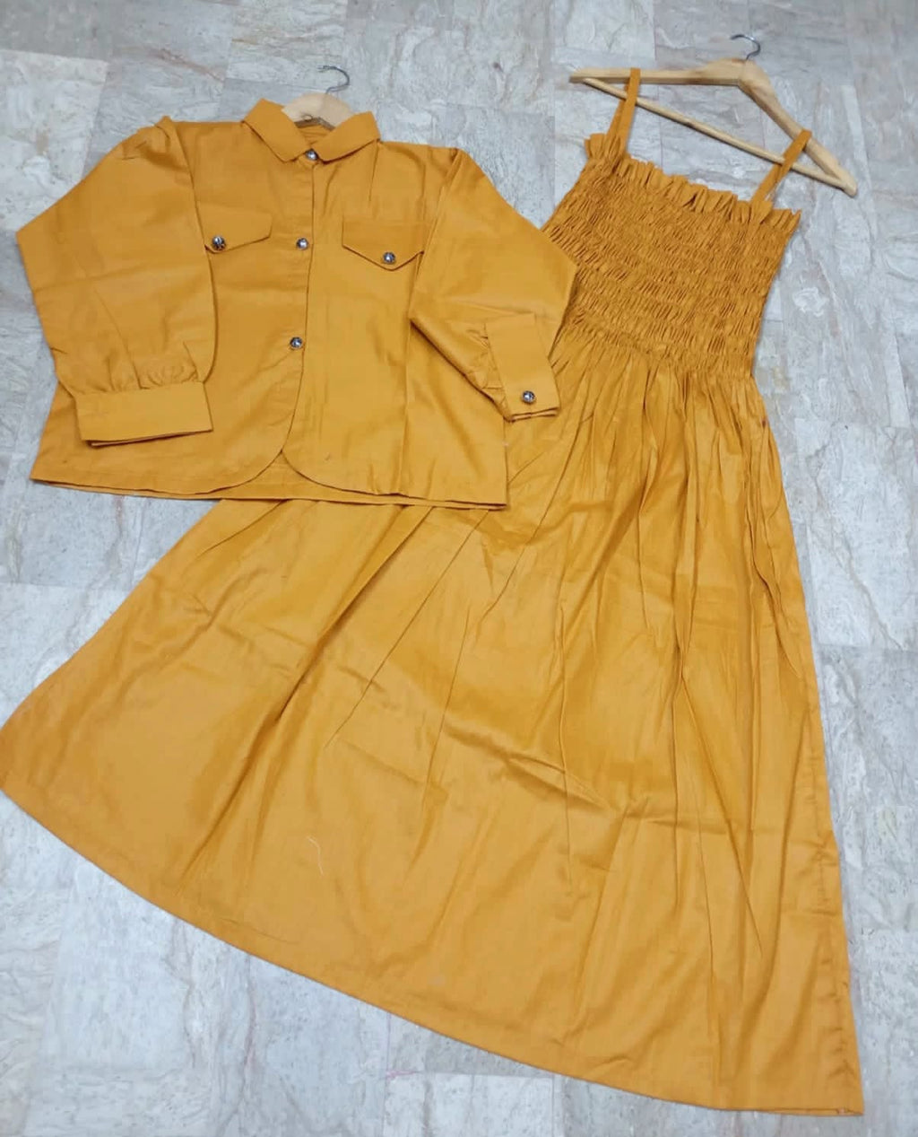 Kaaj Button Coati with Gazzer Romper Frock 2PC Set Stitched