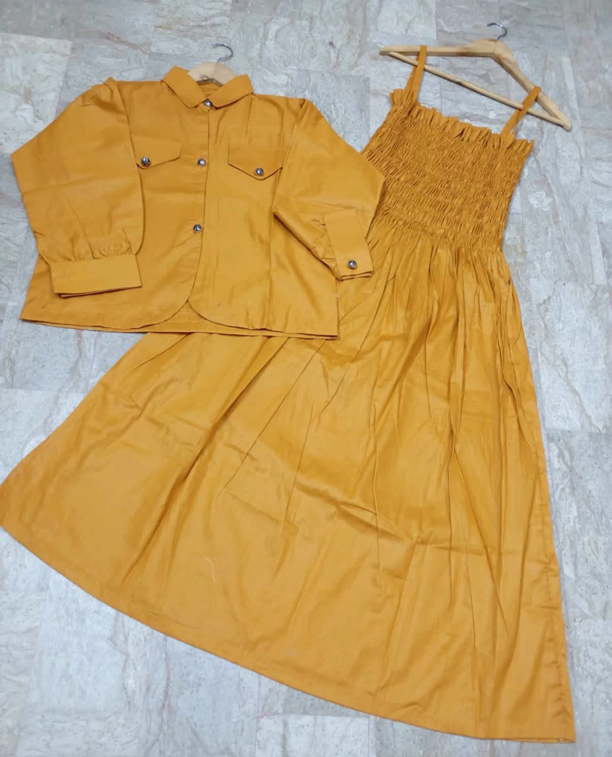 Kaaj Button Coati with Gazzer Romper Frock 2PC Set Stitched