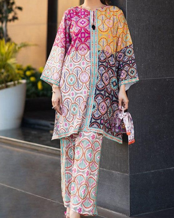 New Arrival – Vibrant 2PC Digital Print Suit Stitched