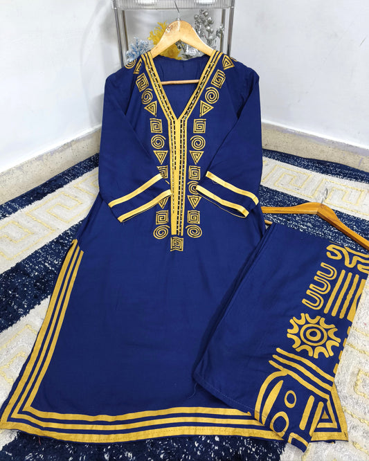 Golden Grace – Premium Lilen 2PC Stitched Set