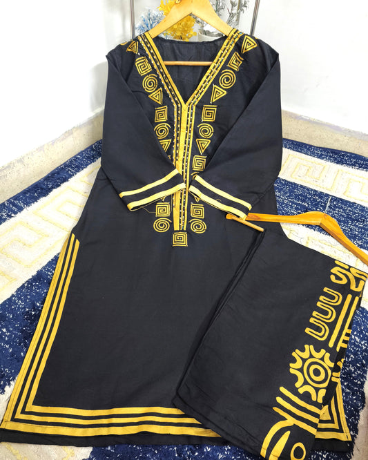 Golden Grace – Premium Lilen 2PC Stitched Set