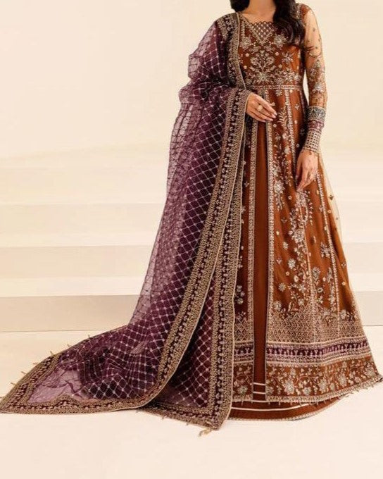 Luxury Embroidered Net Frock 3PC Unstitched – Premium Festive Edition