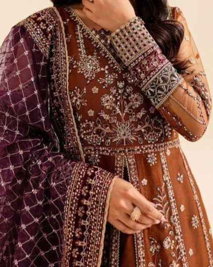 Luxury Embroidered Net Frock 3PC Unstitched – Premium Festive Edition