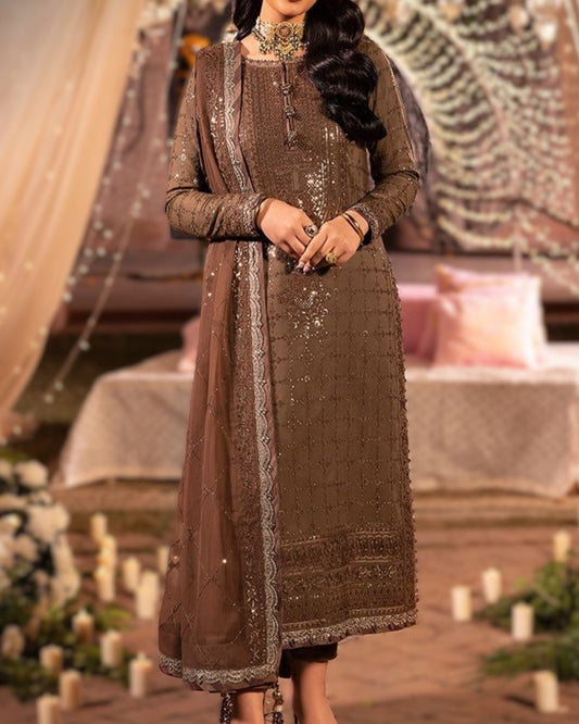 Elegant Chiffon Embroidered 3Pc Wedding Suit