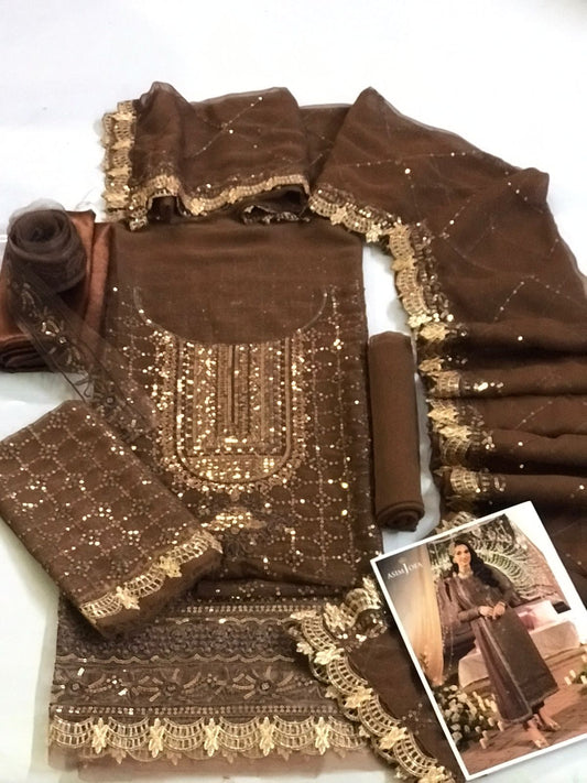 Elegant Chiffon Embroidered 3Pc Wedding Suit