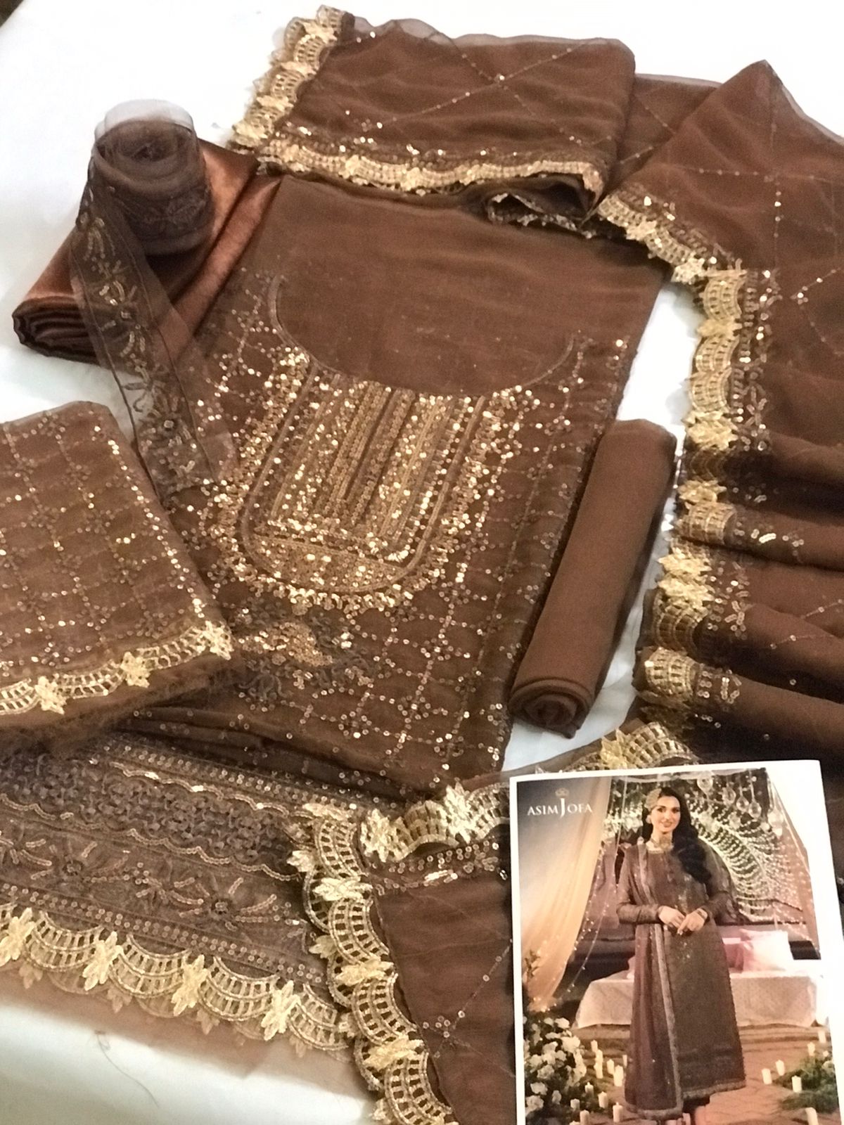 Elegant Chiffon Embroidered 3Pc Wedding Suit