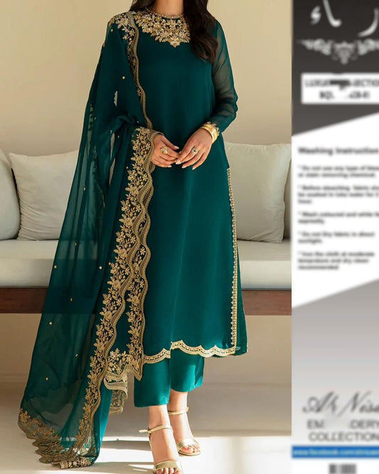 Premium Chiffon Embroidered 3Pc Suit For Weddings