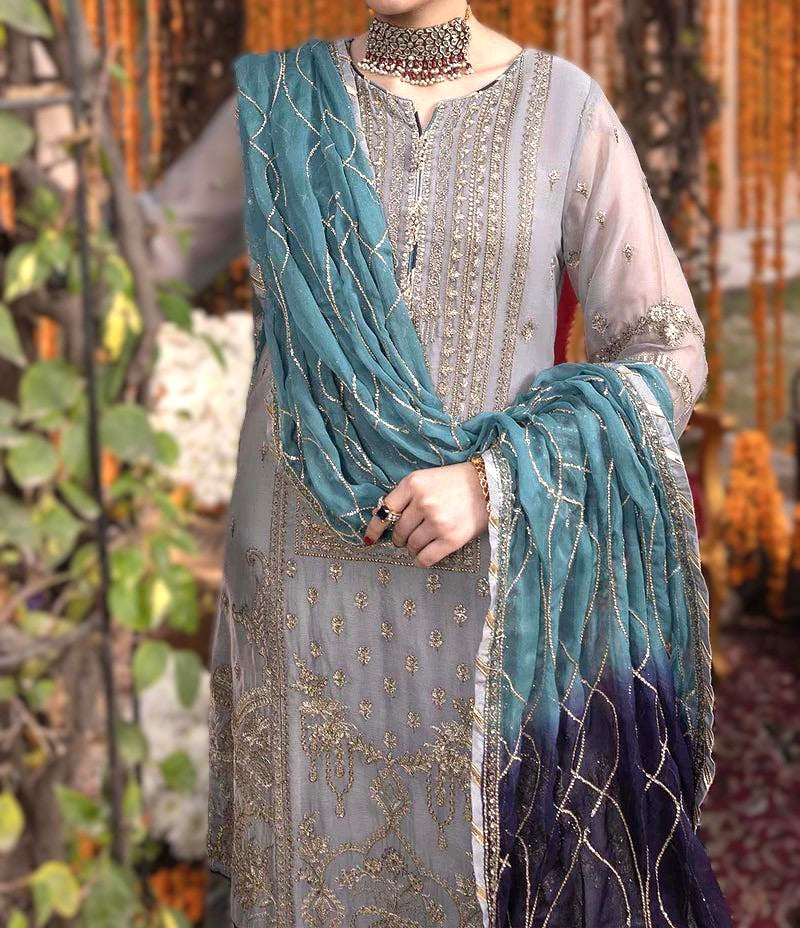 Luxury Chiffon Embroidered 3Pc Unstitched Wedding Dress