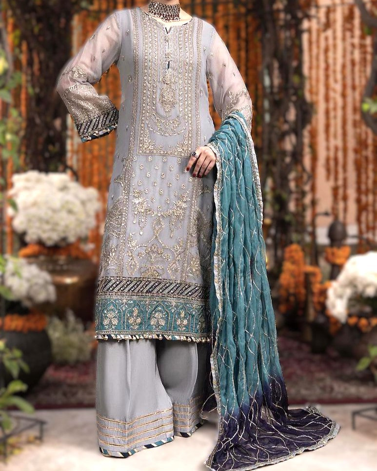 Luxury Chiffon Embroidered 3Pc Unstitched Wedding Dress