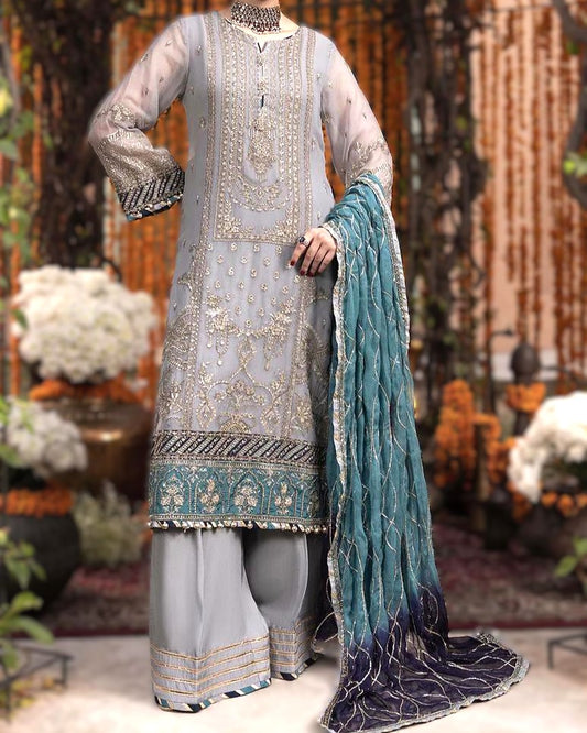 Luxury Chiffon Embroidered 3Pc Unstitched Wedding Dress