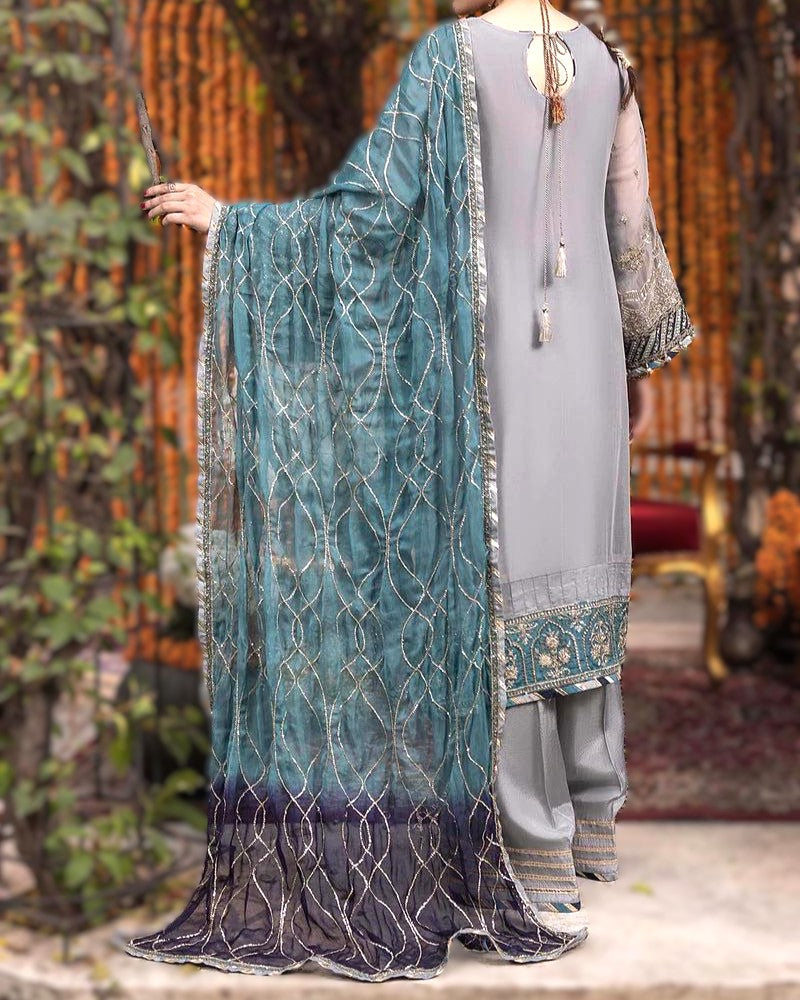 Luxury Chiffon Embroidered 3Pc Unstitched Wedding Dress