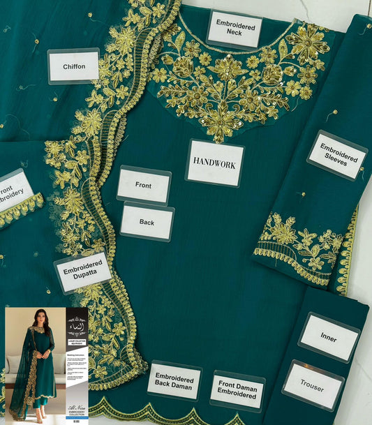 Premium Chiffon Embroidered 3Pc Suit For Weddings