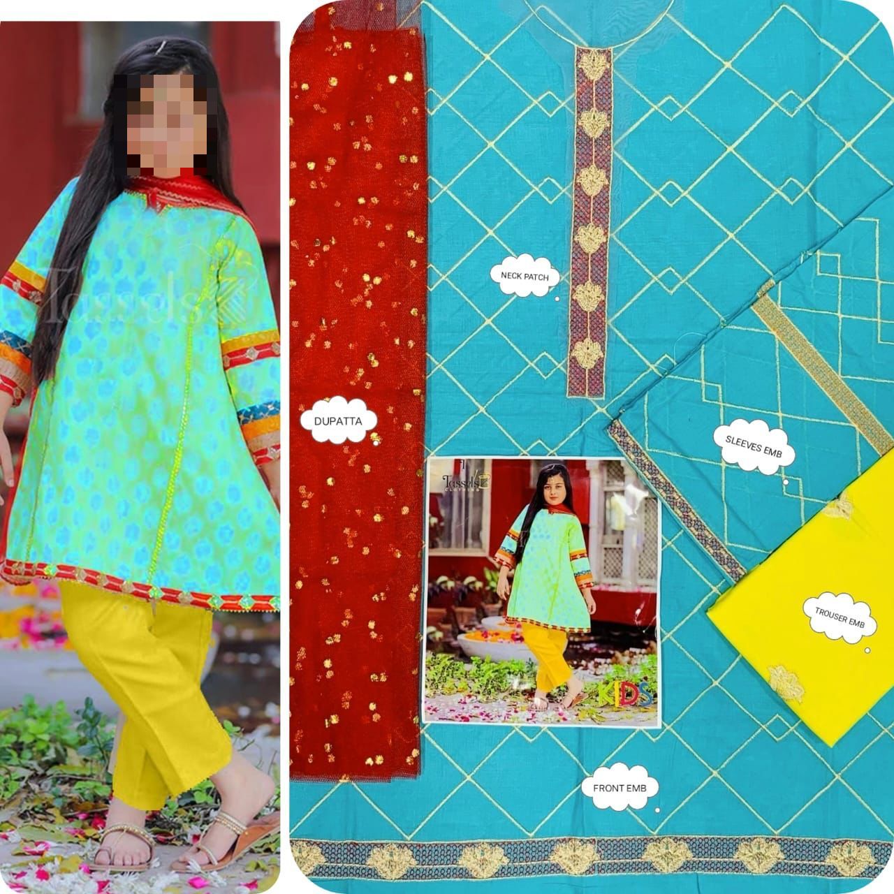 Kids Luxury Cotton Lawn Embroidered 3Pc Suit