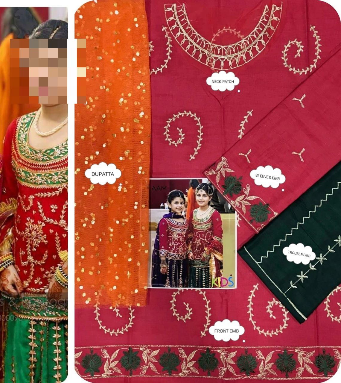 Kids Luxury Cotton Lawn Embroidered 3Pc Suit