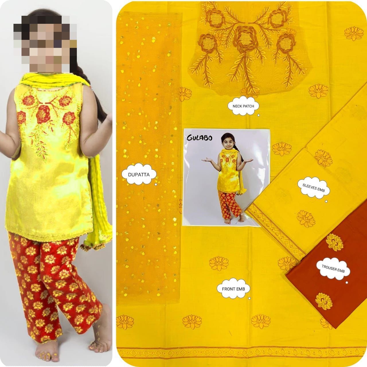 Kids Luxury Cotton Lawn Embroidered 3Pc Suit