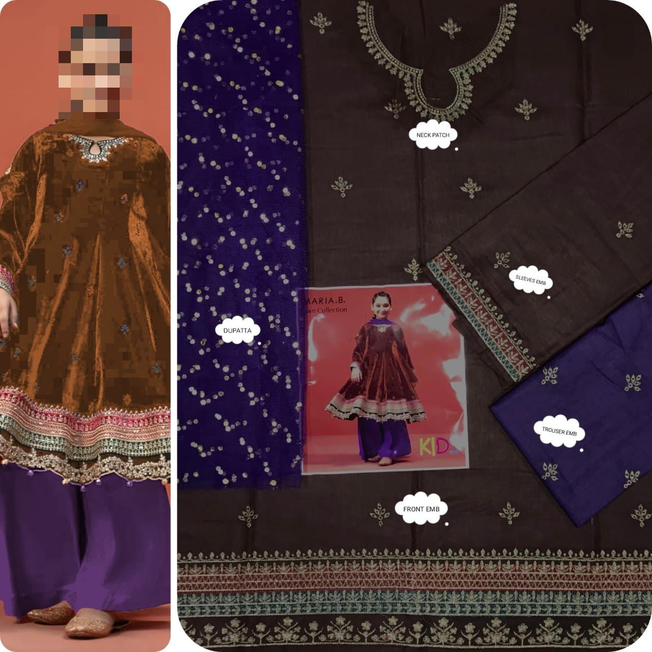 Kids Luxury Cotton Lawn Embroidered 3Pc Suit