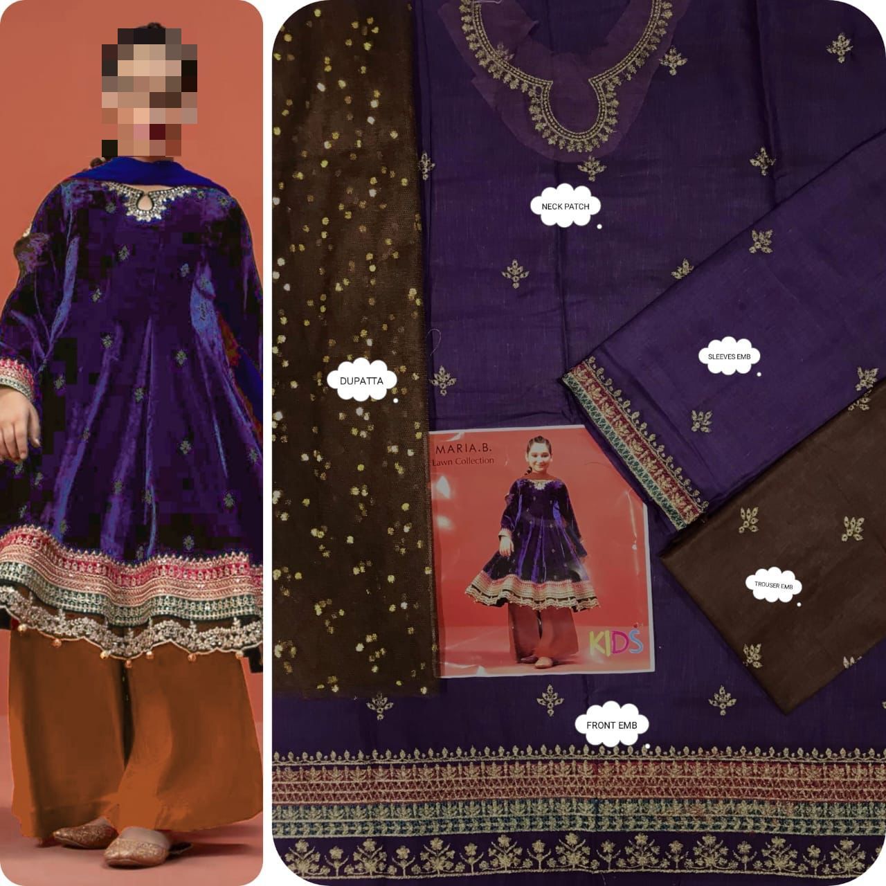 Kids Luxury Cotton Lawn Embroidered 3Pc Suit