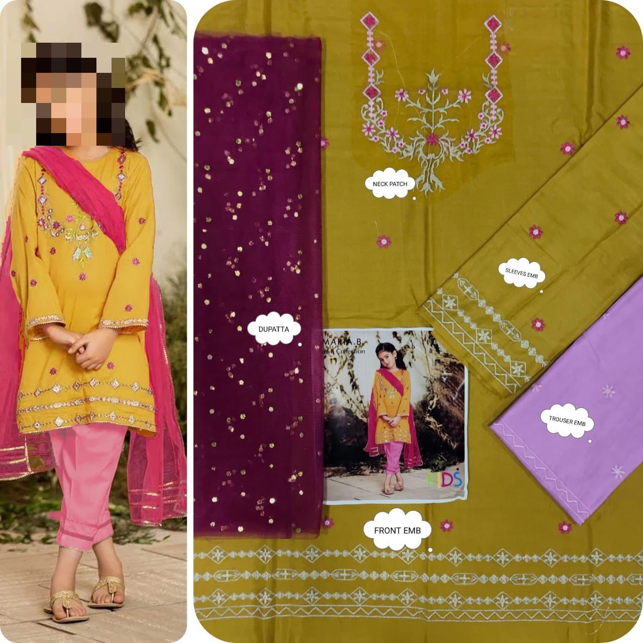Kids Luxury Cotton Lawn Embroidered 3Pc Suit