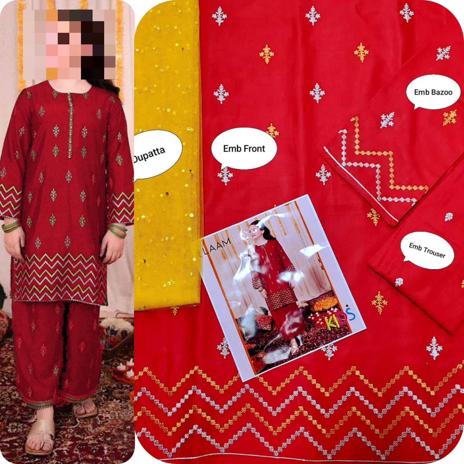 Kids Luxury Cotton Lawn Embroidered 3Pc Suit