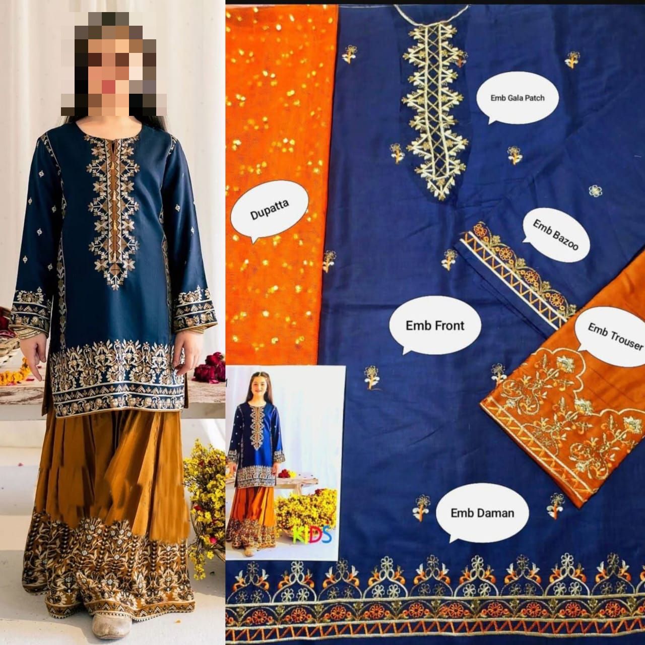 Kids Luxury Cotton Lawn Embroidered 3Pc Suit