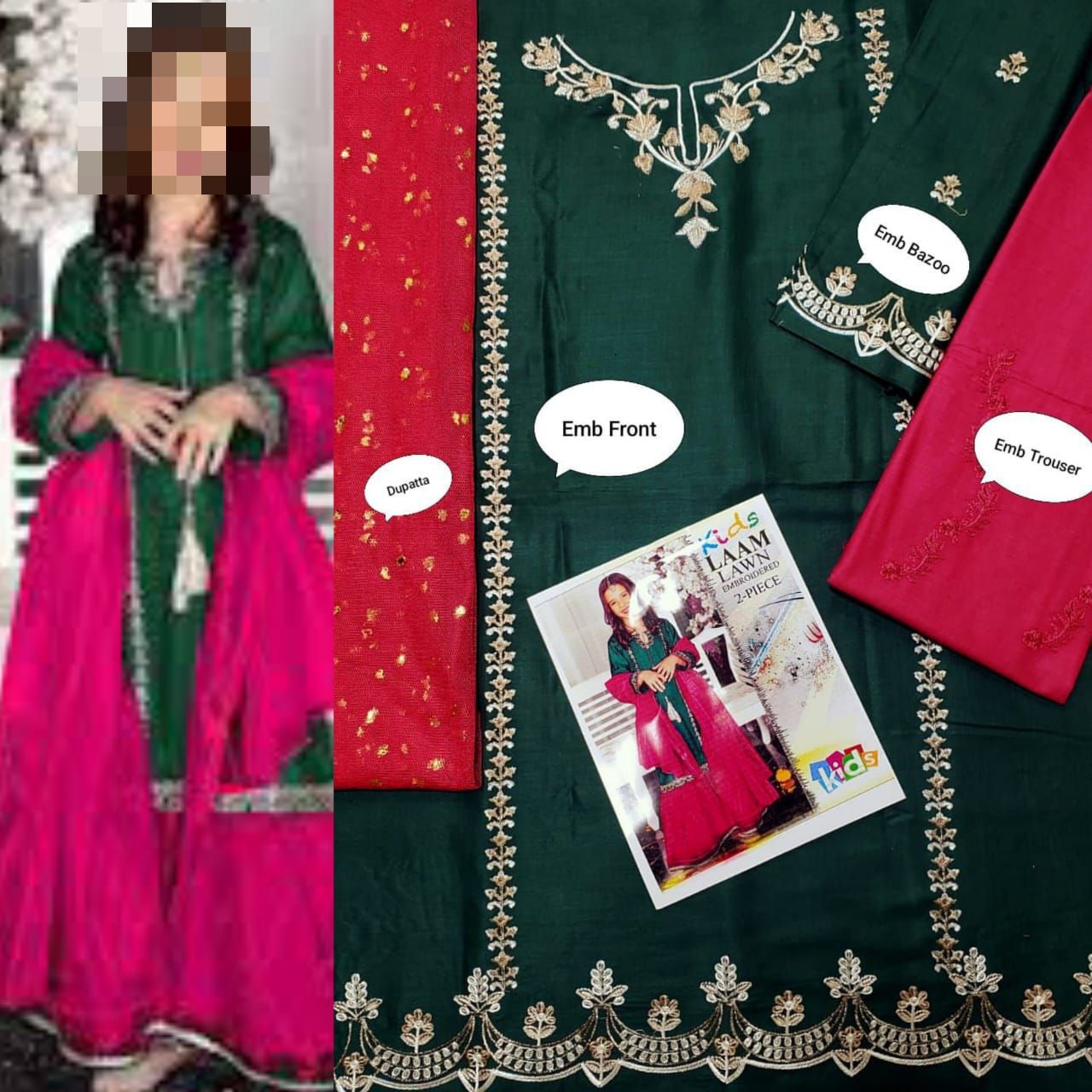 Kids Luxury Cotton Lawn Embroidered 3Pc Suit