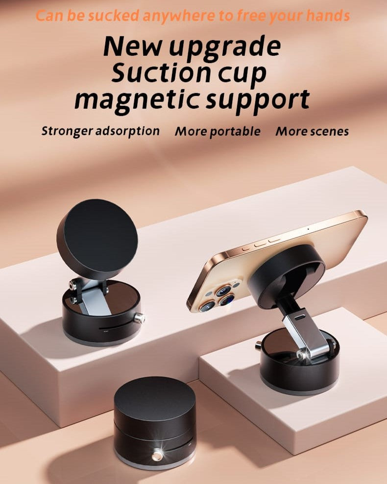 Suction cup magnetic support with phone holder on a beige background