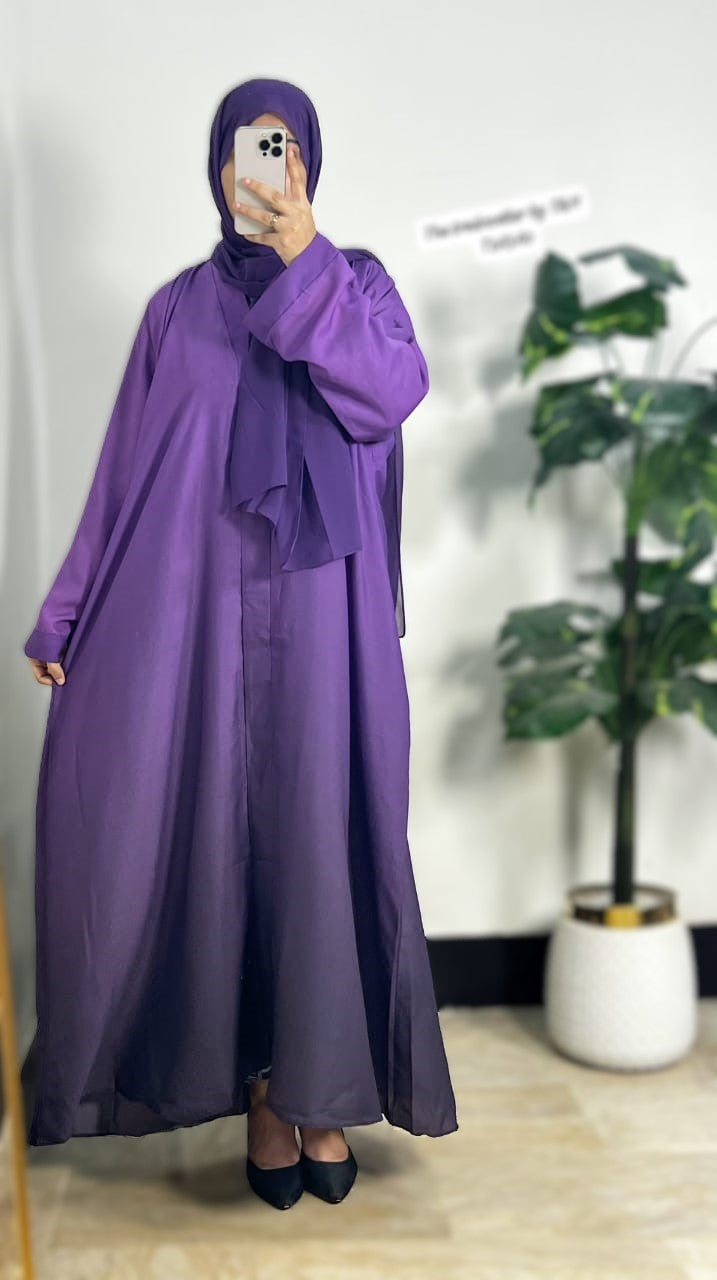 Tie & Dye Front Open Abaya with Scarf