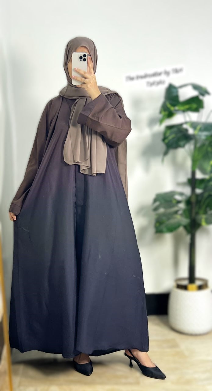 Tie & Dye Front Open Abaya with Scarf