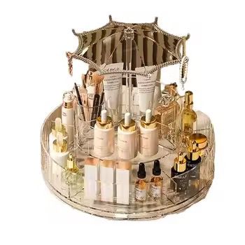 Light Luxury 360° Rotating Cosmetics Storage Box – Transparent Skincare & Jewelry Organizer