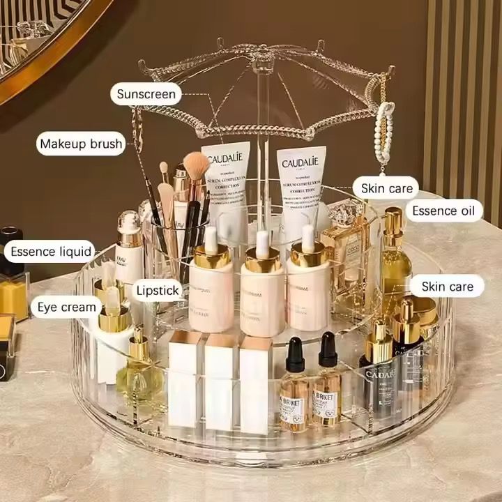 360 Rotating Cosmetics Storage Box Transparent Makeup Organizer in Pakistan