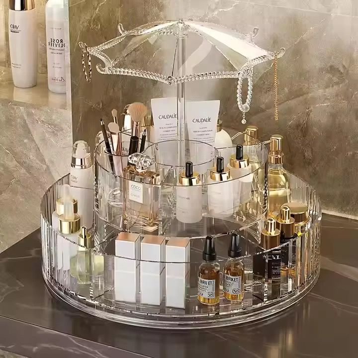 360 Rotating Cosmetics Storage Box Transparent Makeup Organizer in Pakistan