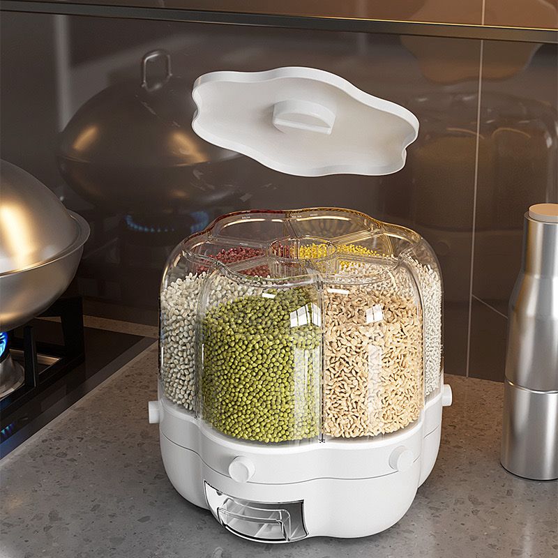 Durable Rotating Food Storage Container for Rice, Pulses and Dry Items