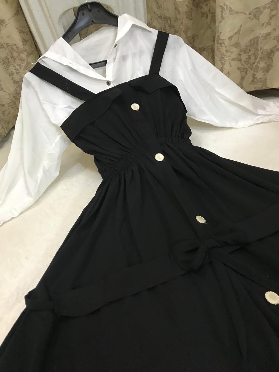 2Pc Imported Romper Maxi with Plain Front Open Shirt – Elegant Women’s Outfit